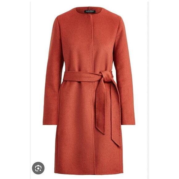 Lauren Ralph Lauren Belted Double-Face Wool Blend Coat Burnt Orange Size XS - Picture 1 of 11